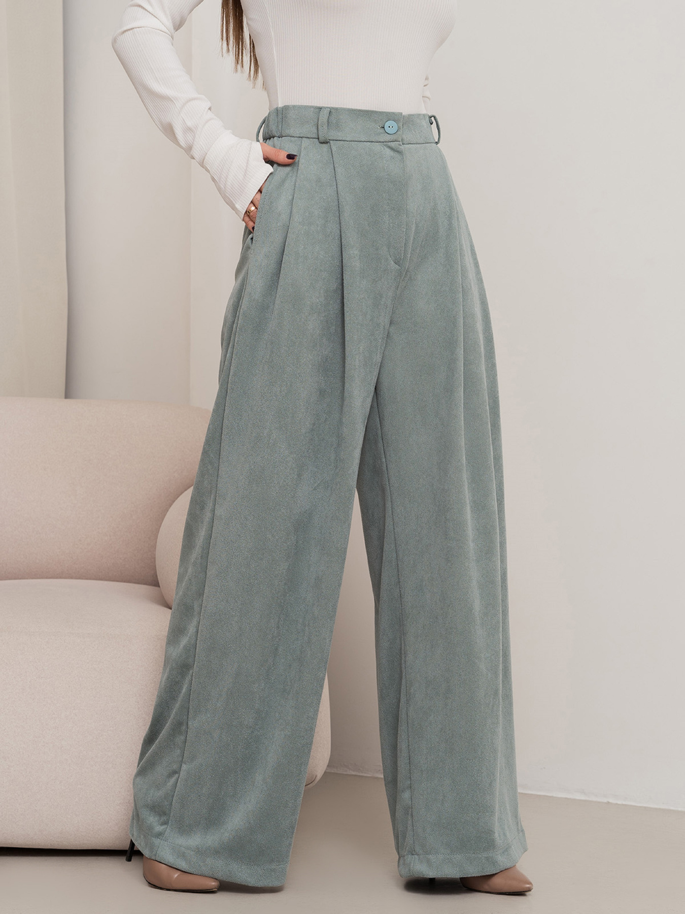 Брюки палаццо ISSA Plus модель 13749_оливковый Фото