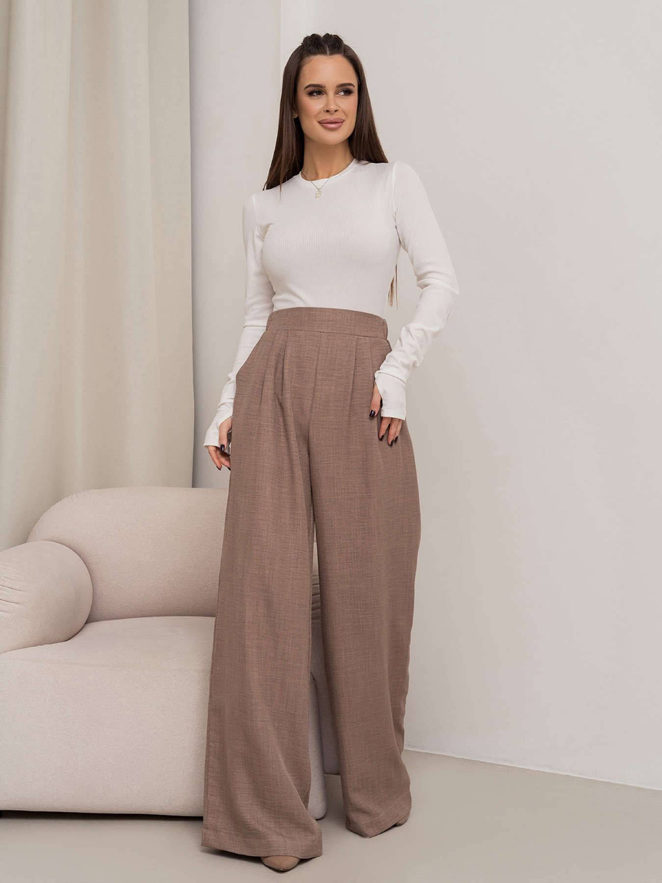 Брюки палаццо ISSA Plus модель 14455_коричневый Фото
