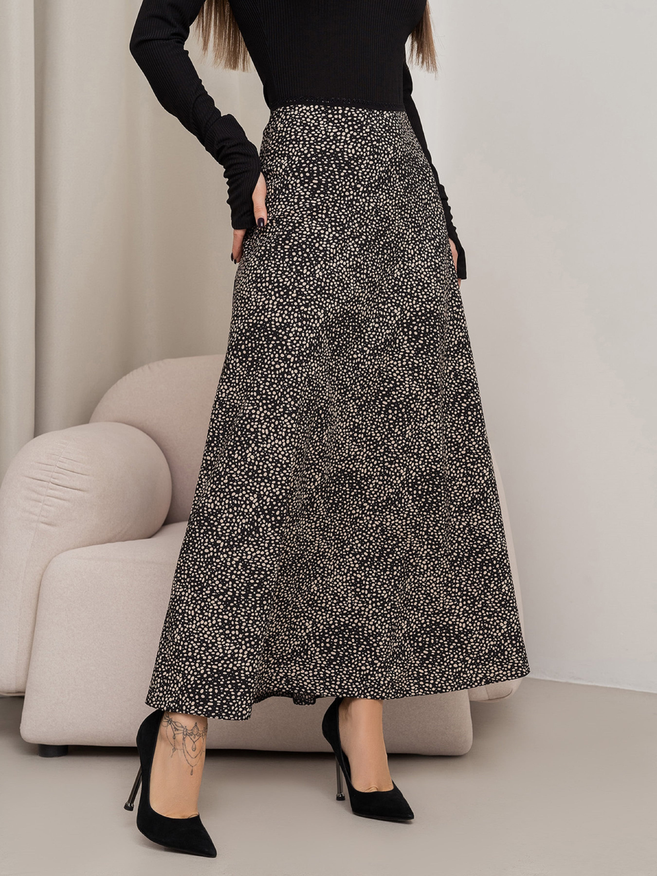 Спідниця міді ISSA Plus модель 14457_мультиколор Фото