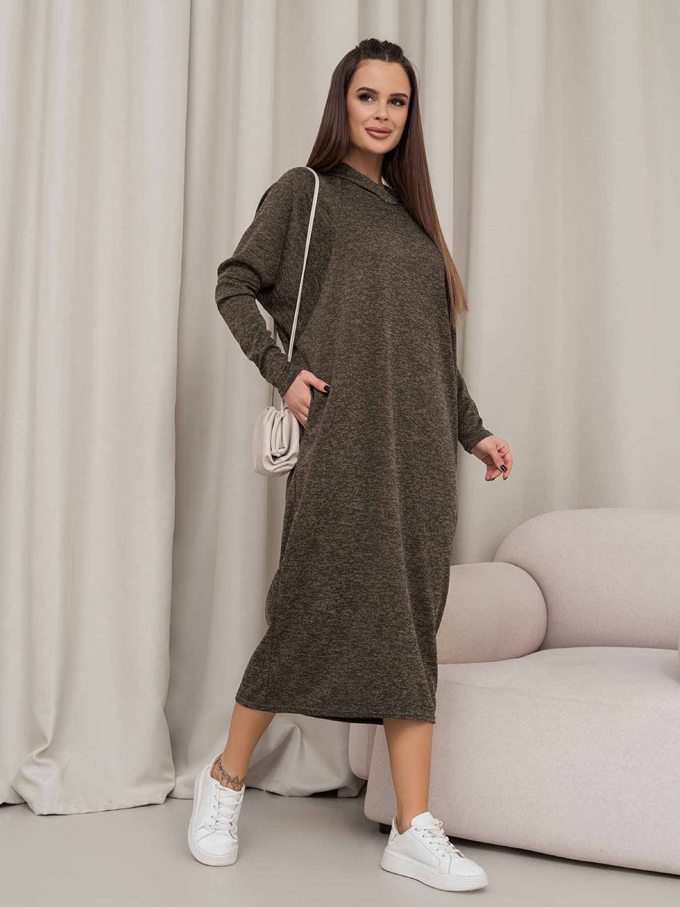 Платье миди ISSA Plus модель 14466_хаки Фото