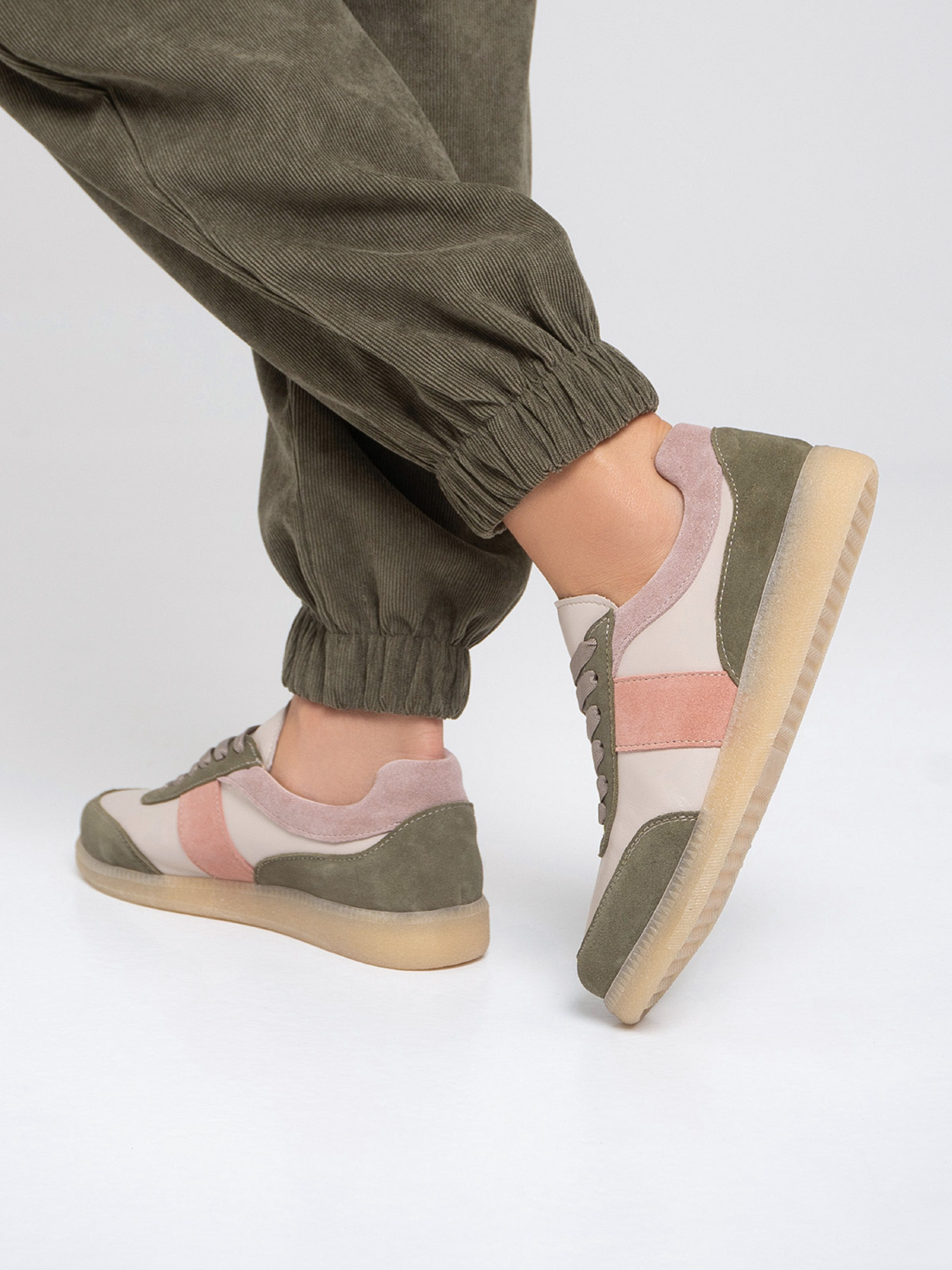 Кеды низкие ISSA Plus модель OB2-426_бежевый_зеленый Фото