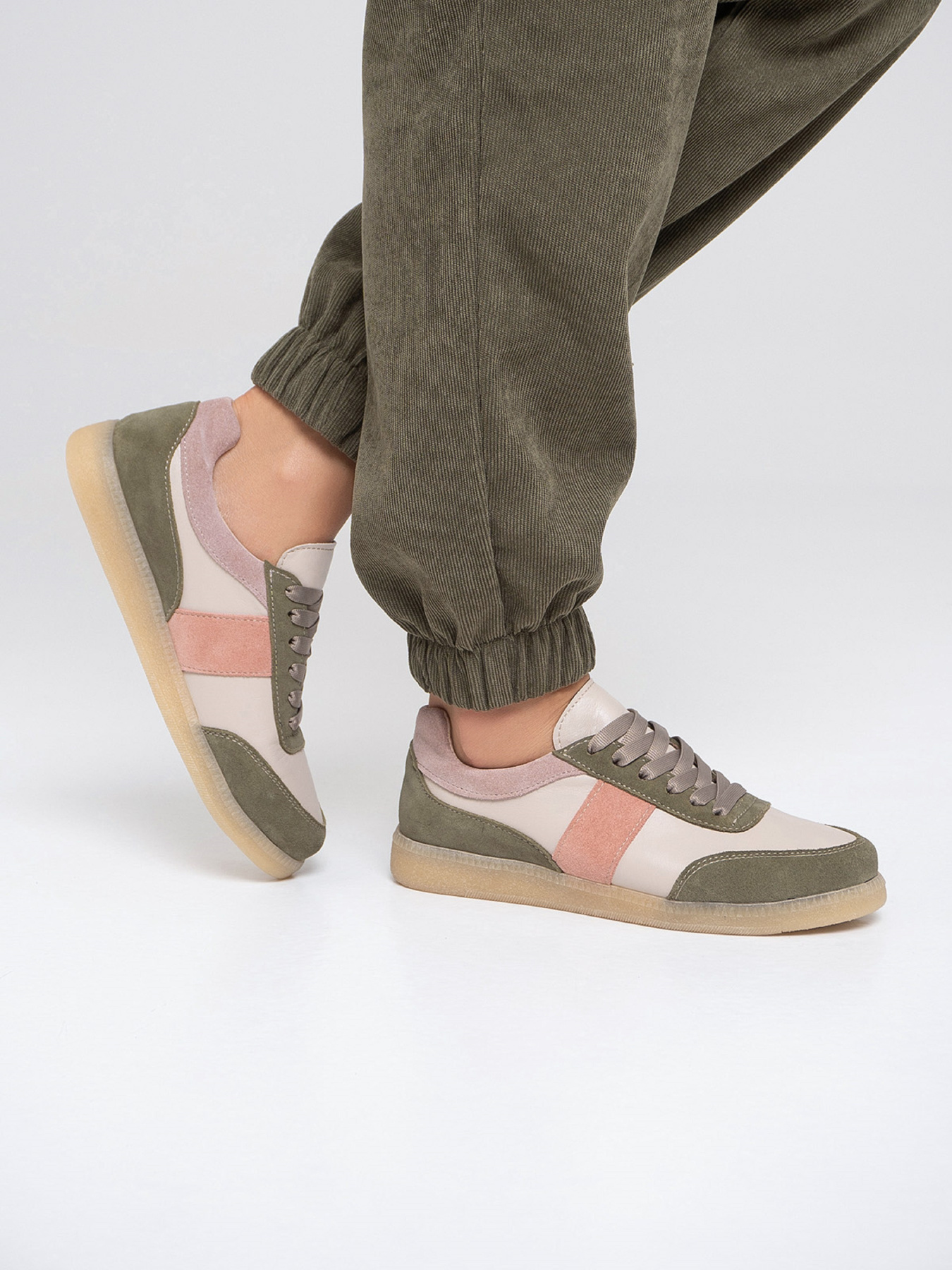 Кеды низкие ISSA Plus модель OB2-426_бежевый_зеленый Фото