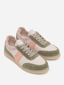Кеды низкие ISSA Plus модель OB2-426_бежевый_зеленый Фото