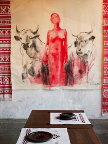 Набір з 2-х столових серветок з льону з машинною Різдвяною вишивкою GNIZDO модель TUSNCCGK-002E Фото