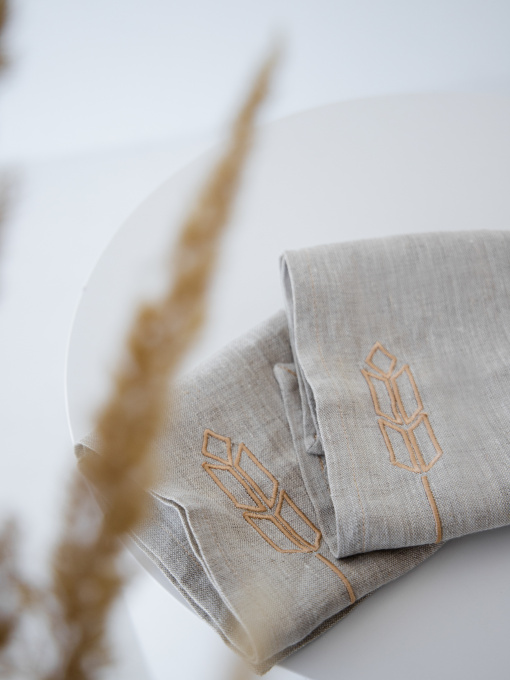 Набір з 2-х столових серветок з льону з машинною вишивкою "Колоски" GNIZDO модель LNMESC-001 Фото