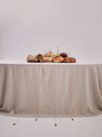 Скатертина з льону з машинною вишивкою "Колоски" GNIZDO Модель LTMESC-001-s Фото