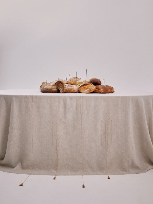 Скатертина з льону з машинною вишивкою "Колоски" GNIZDO Модель LTMESC-001-s Фото