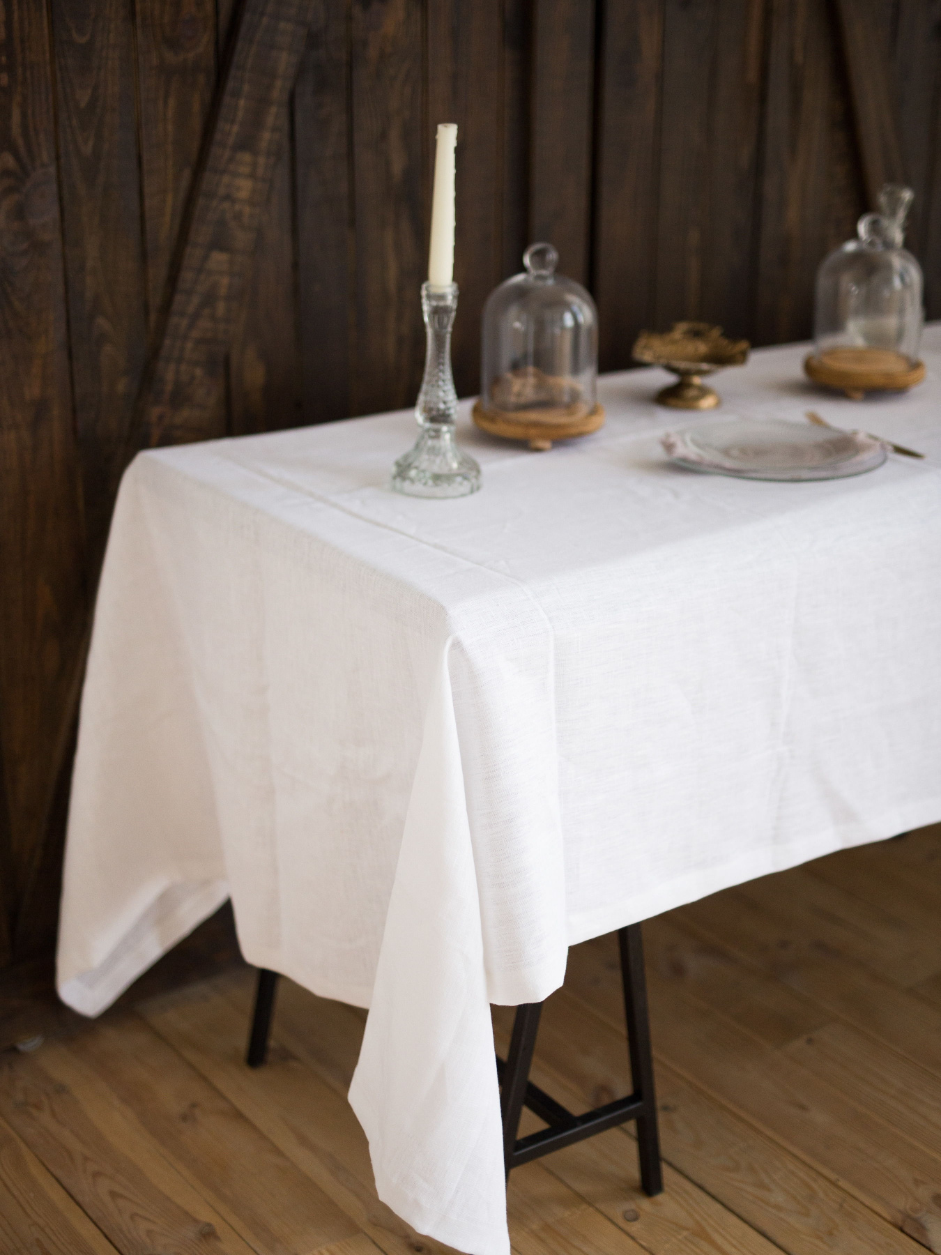 Скатертина з льону однотонна в кольорі "Молоко" GNIZDO Модель LTMC-002-S Фото