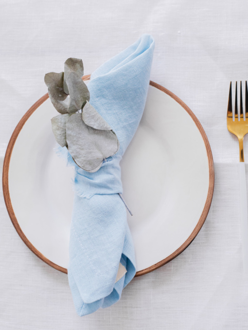 Набір з 2-х столових серветок з льону класичних однотонних в блакитному кольорі GNIZDO модель LCTNMC-013 Фото