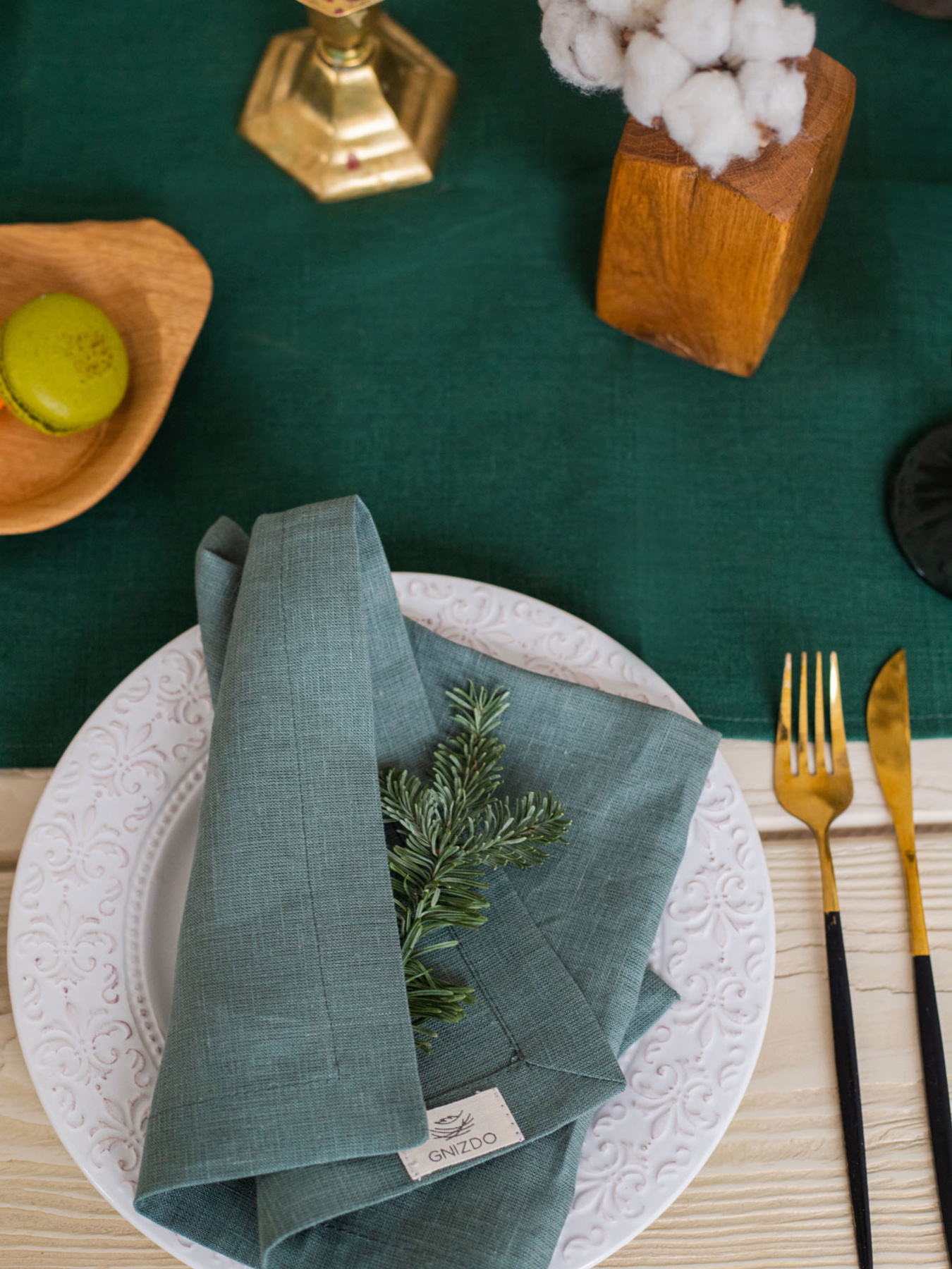Набір з 2-х столових серветок з льону класичних однотонних в кольорі "Папороть" GNIZDO Модель LCTNMC-009 Фото