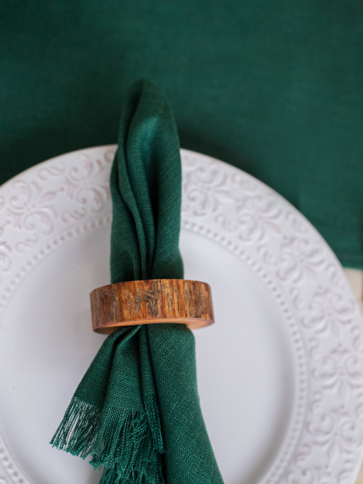 Набір з 2-х столових серветок з льону з бахромою в зеленому кольорі GNIZDO модель LTNFE-014 Фото