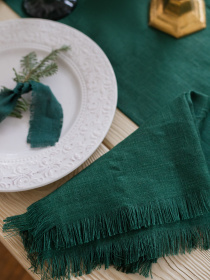 Набір з 2-х столових серветок з льону з бахромою в зеленому кольорі GNIZDO модель LTNFE-014 Фото