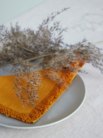 Набір з 2-х столових серветок з льону з бахромою в кольорі "Шафран" GNIZDO Модель LTNFE-011 Фото