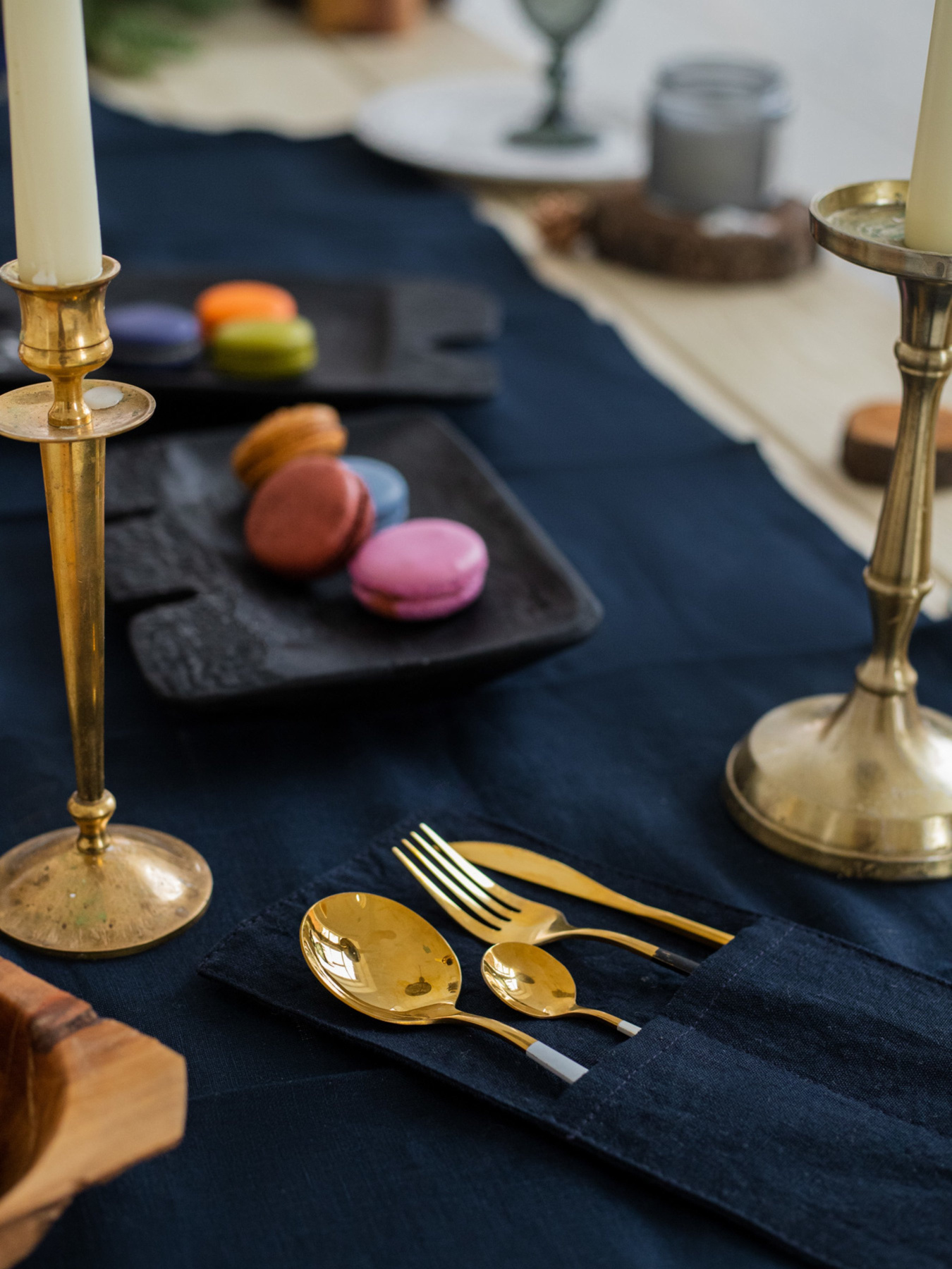 Конверти для столових приборів з льону в темно-синьому кольорі GNIZDO модель LEC-010 Конверти для столових приборів з льону в темно-синьому кольорі GNIZDO модель LEC-010 Фото