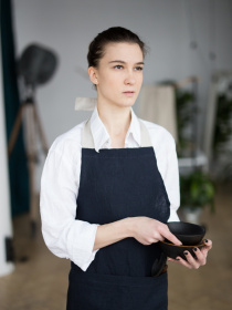 Фартух класичний з льону в темно-синьому кольорі GNIZDO модель CLA-001 Фото