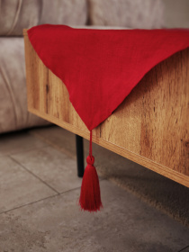 Доріжка на стіл (ранер) з льону з декоративними китицями в червоному кольорі GNIZDO модель LTRDT-008-S Фото