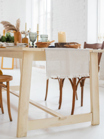 Доріжка лляна на стіл (ранер) з бахромою в кольорі "Еко" GNIZDO Модель LTRF-001-S Фото