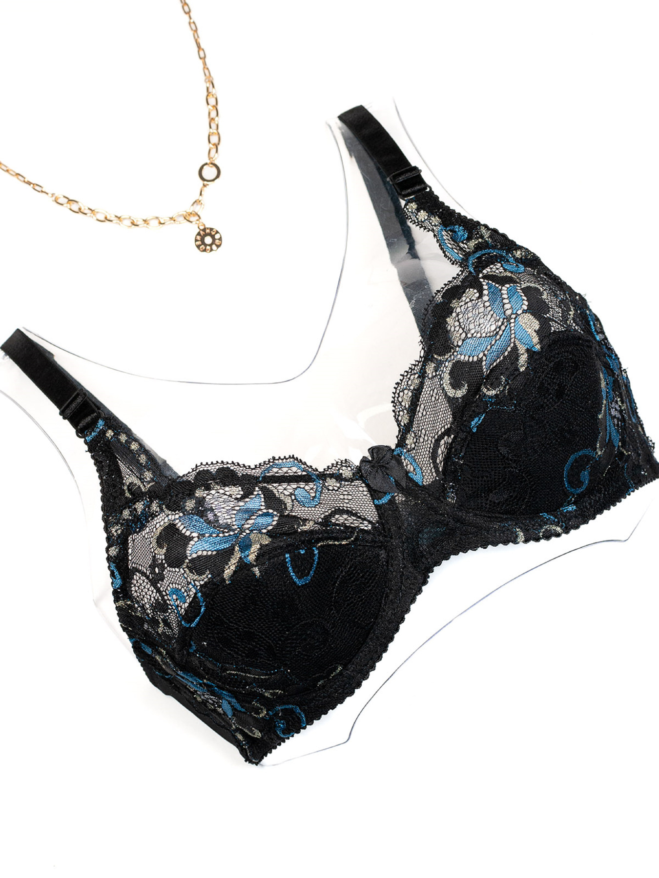 Бюстгальтер ISSA Plus модель BL2-876_черный_голубой Бюстгальтер ISSA Plus модель BL2-876_черный_голубой Фото