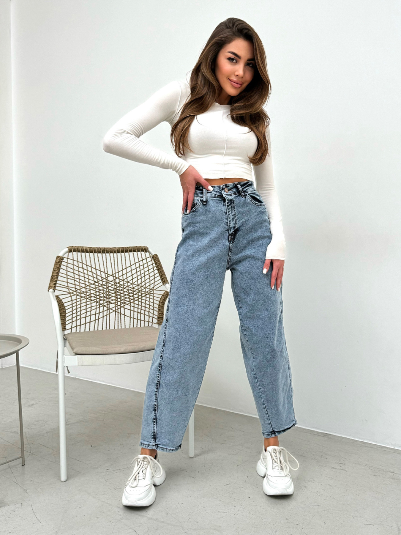 Джинсы мом ISSA Plus модель WN20-588_голубой Фото