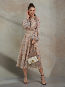 Платье миди ISSA Plus модель 14484_бежевый Платье миди ISSA Plus модель 14484_бежевый Фото