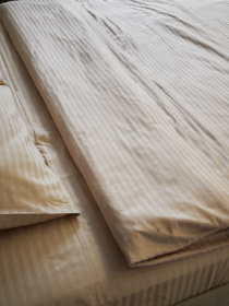 Комплект постільної білизни зі страйп-сатину в бежевому кольорі B.D.S.M. модель SBCPKBSRP04 Фото