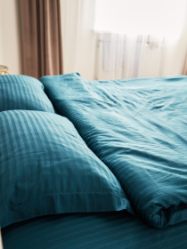 Комплект постільної білизни зі страйп-сатину в синьому кольорі B.D.S.M. модель SBCPKBSRP07 Фото