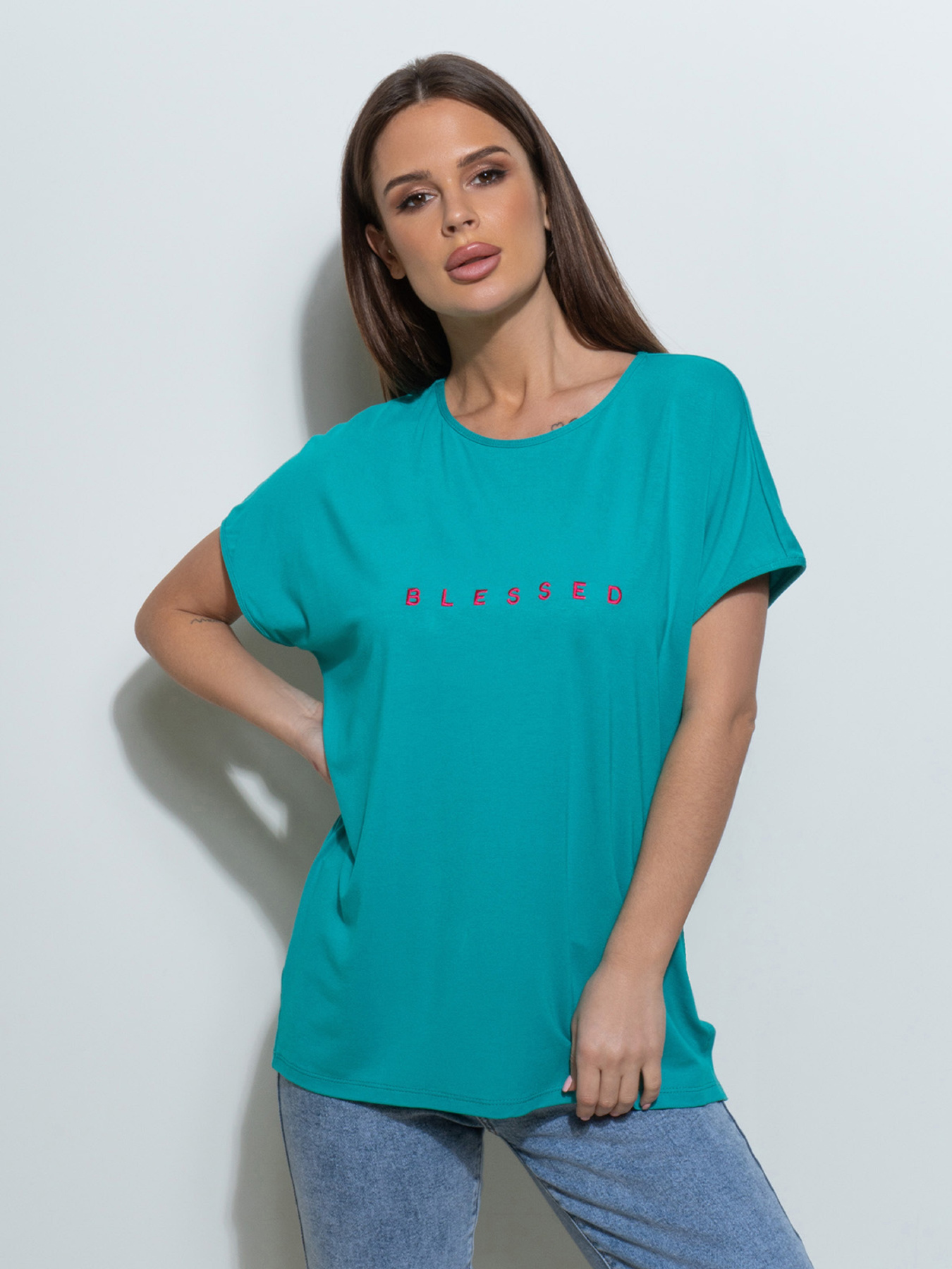 Футболка ISSA Plus модель 14496_бирюзовый Футболка ISSA Plus модель 14496_бирюзовый Фото