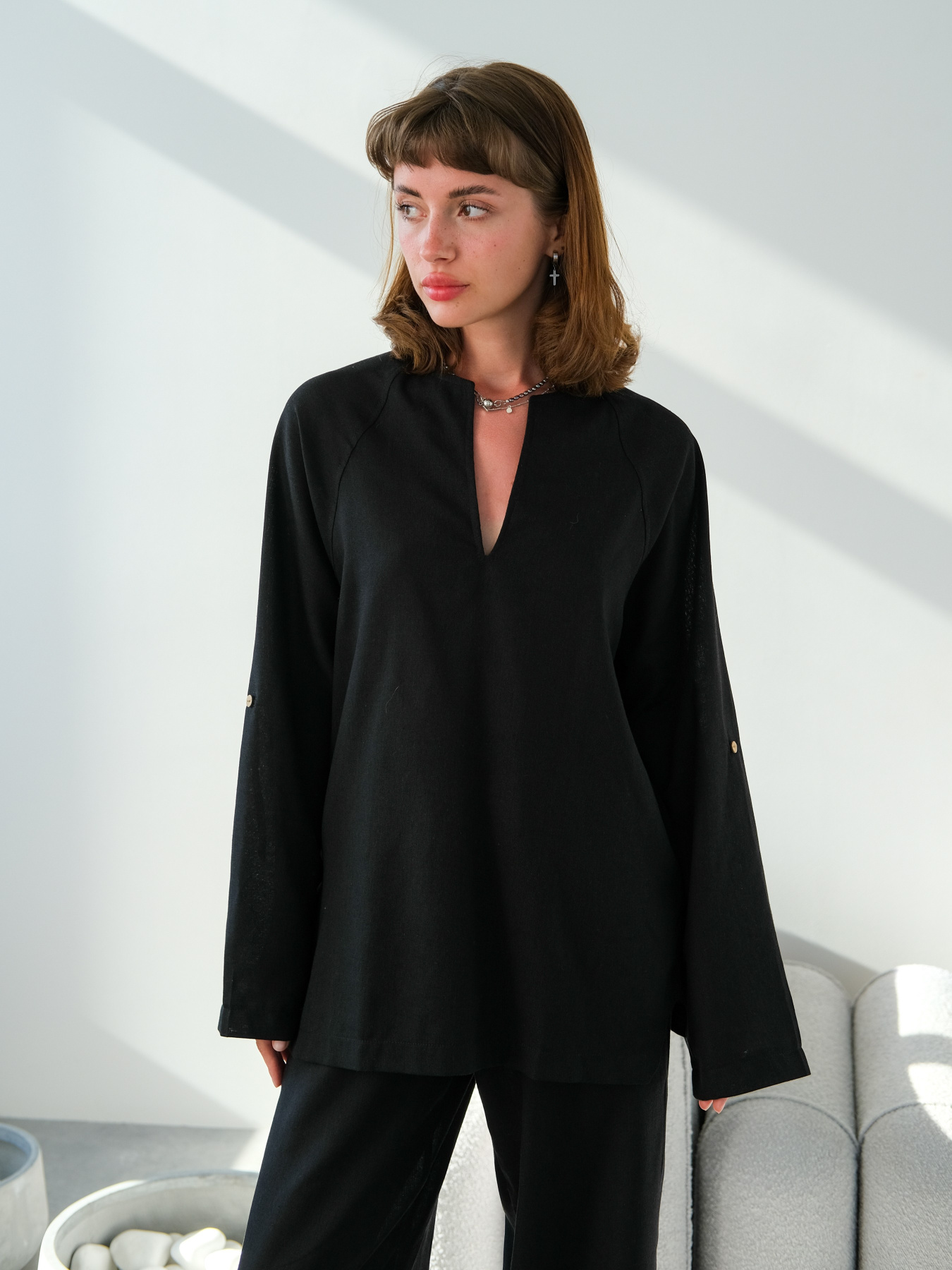 Блуза IJ модель long-linen-black Фото