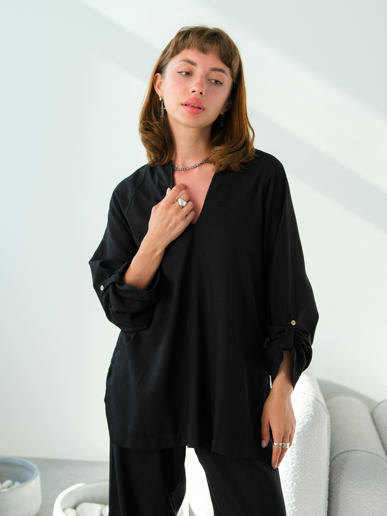 Блуза IJ модель long-linen-black Фото
