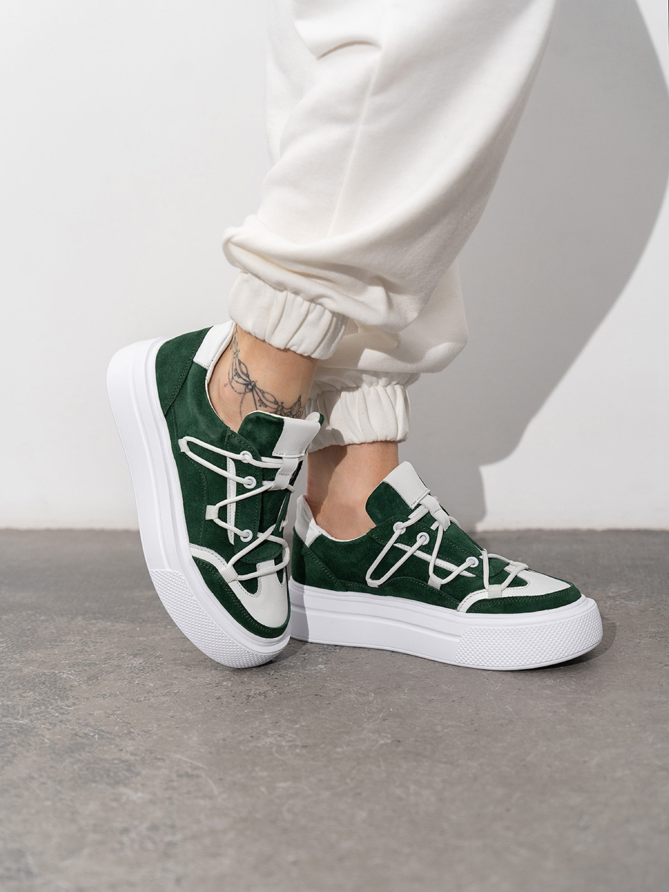 Кеды низкие ISSA Plus модель OB2-441_белый_зеленый Фото