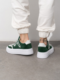 Кеды низкие ISSA Plus модель OB2-441_белый_зеленый Фото