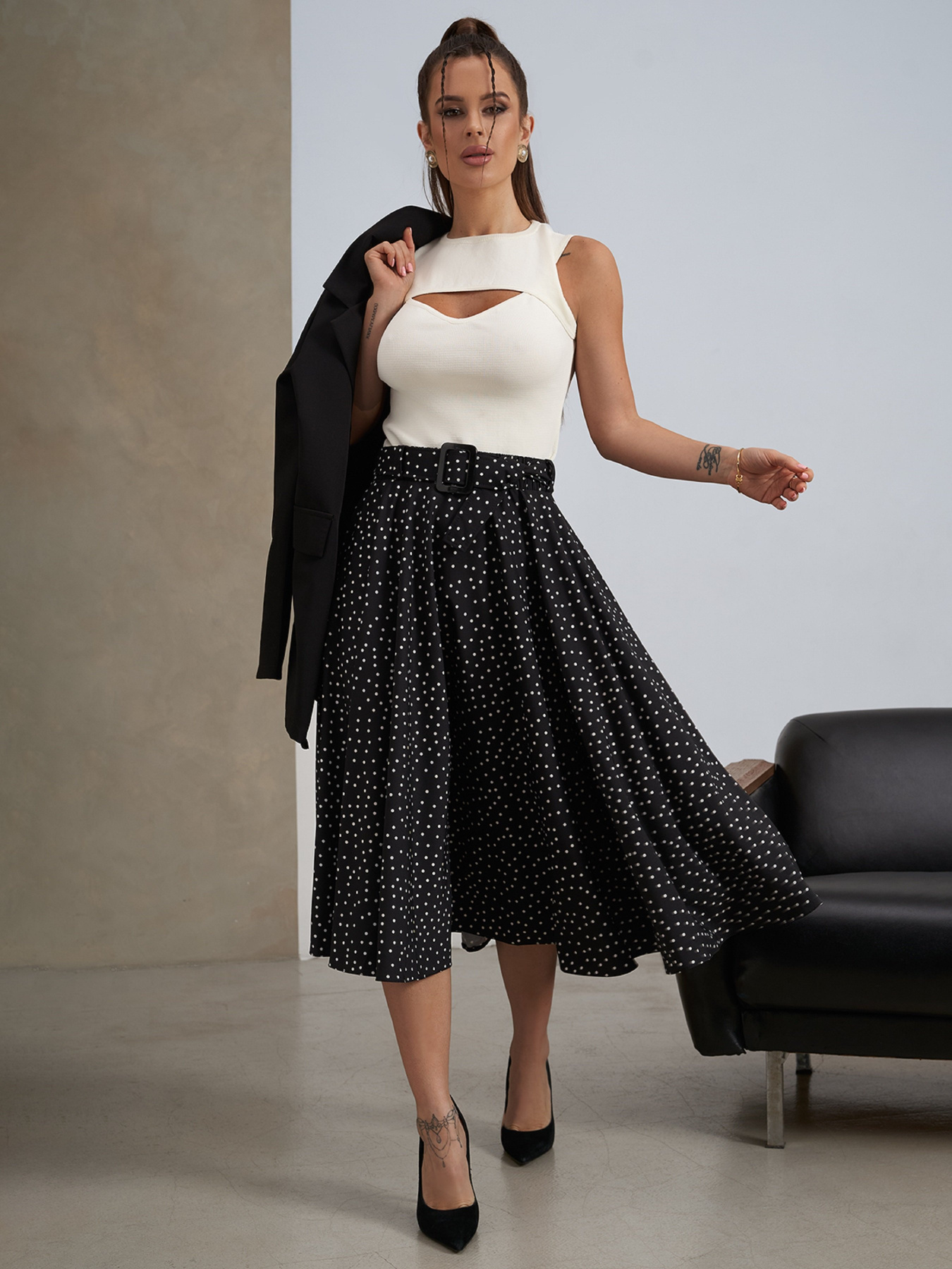 Юбка миди ISSA Plus модель 14470_черный Фото