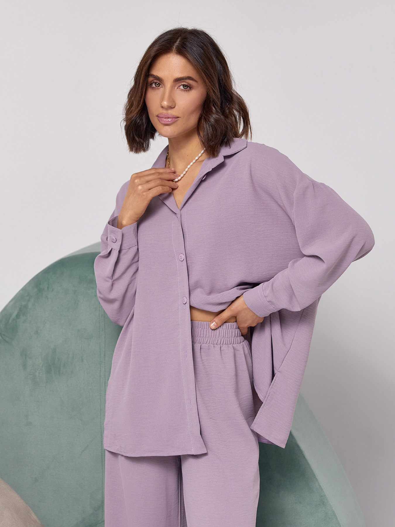 Повседневный костюм ISSA Plus модель 14530_сиреневый Фото