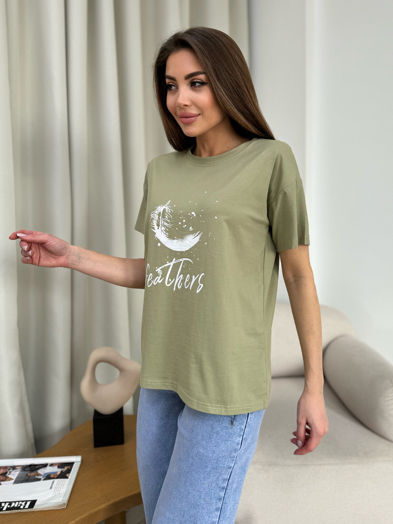 Футболка ISSA Plus модель WN20-606_хаки Футболка ISSA Plus модель WN20-606_хаки Фото