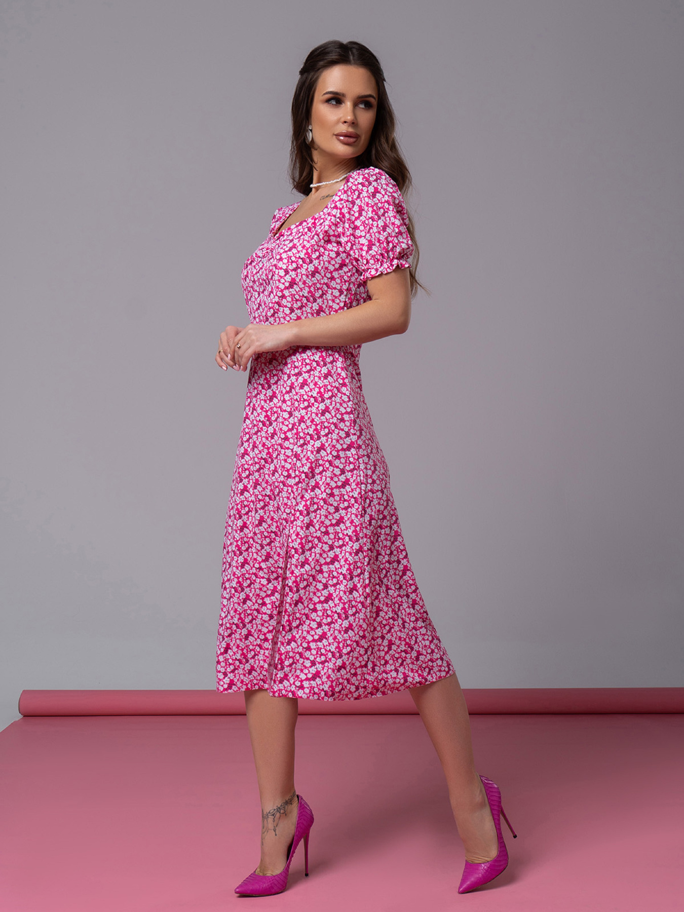 Платье миди ISSA Plus модель SA-521_малиновый Фото