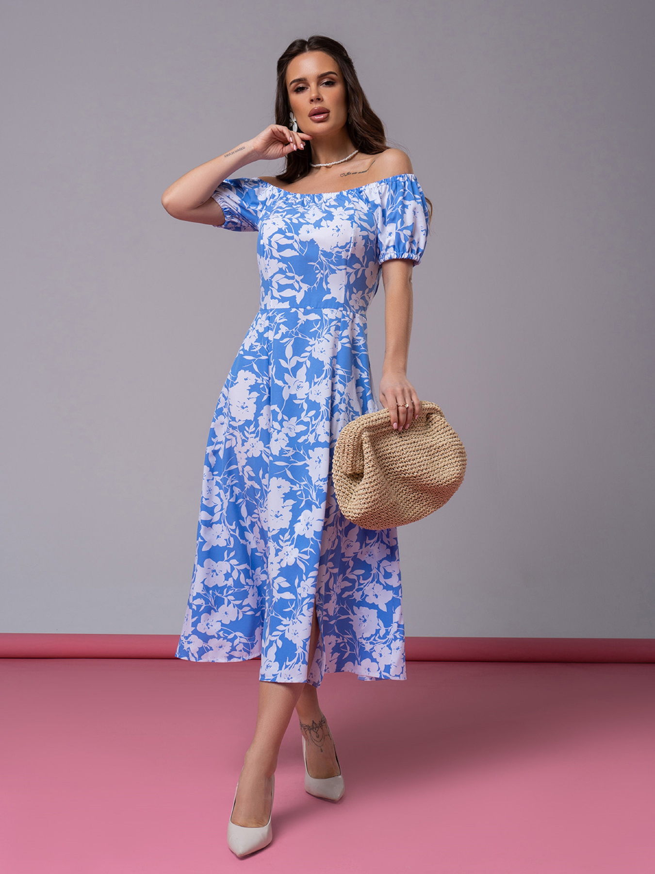 Платье миди ISSA Plus модель 14600_голубой Фото