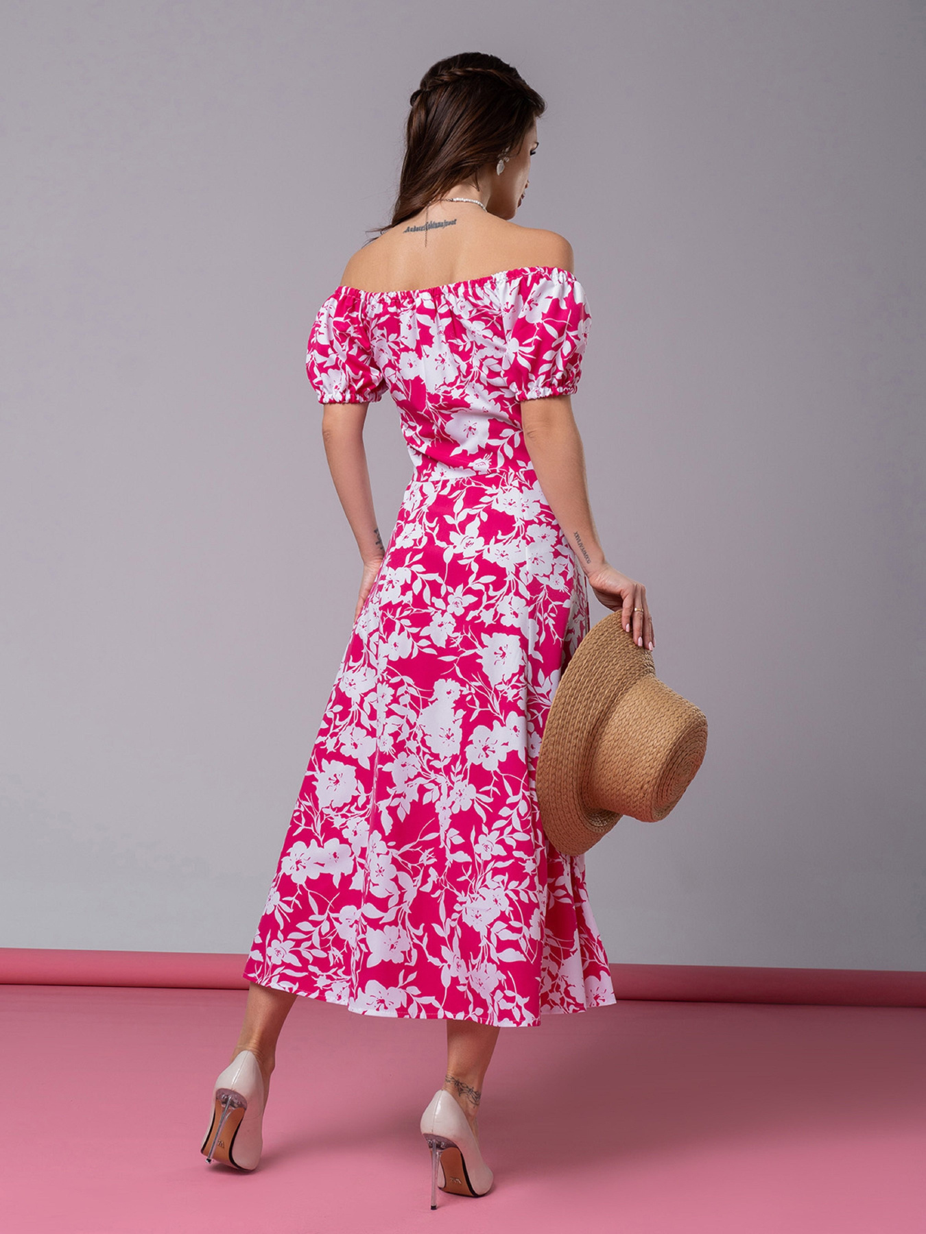 Сукня міді ISSA Plus модель 14600_малиновый Фото