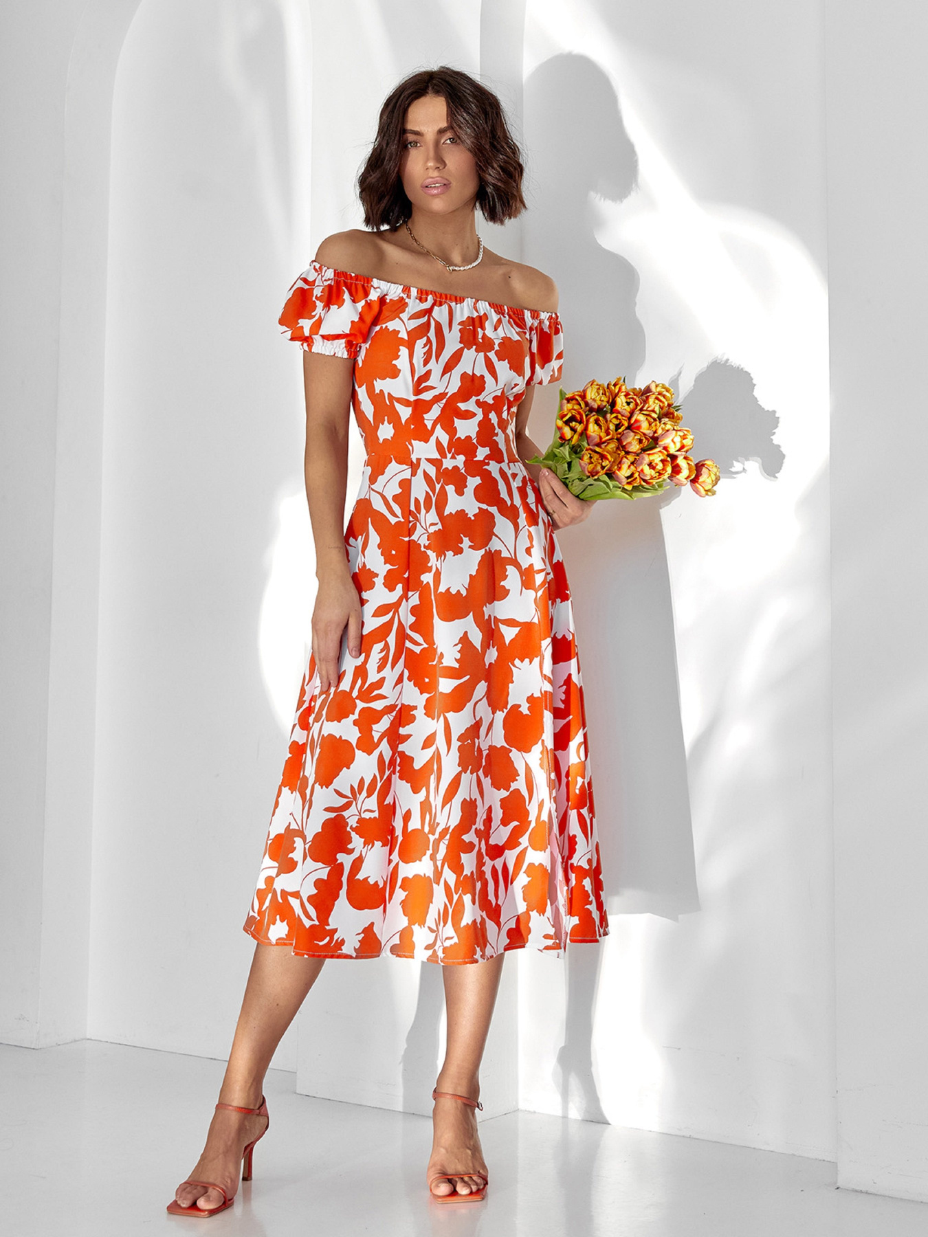 Платье миди ISSA Plus модель 14599_оранжевый Фото