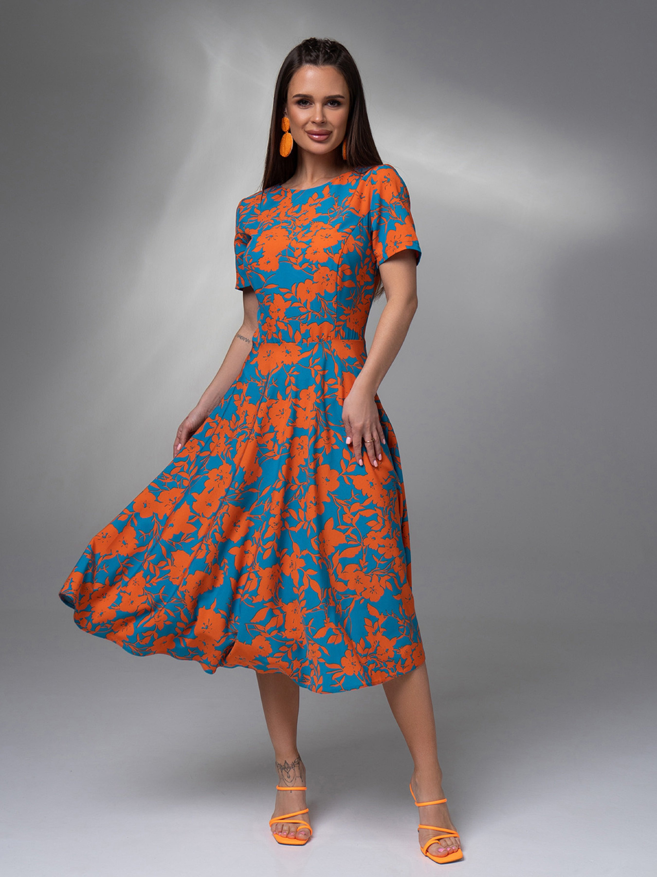 Платье миди ISSA Plus модель 14620_мультиколор Платье миди ISSA Plus модель 14620_мультиколор Фото