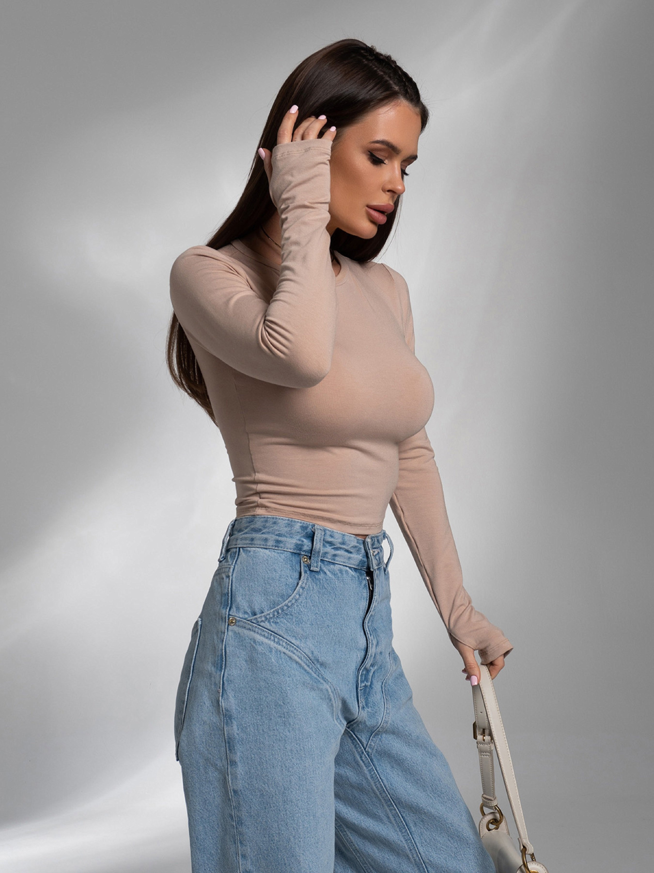 Лонгслив ISSA Plus модель 14548_бежевый Фото