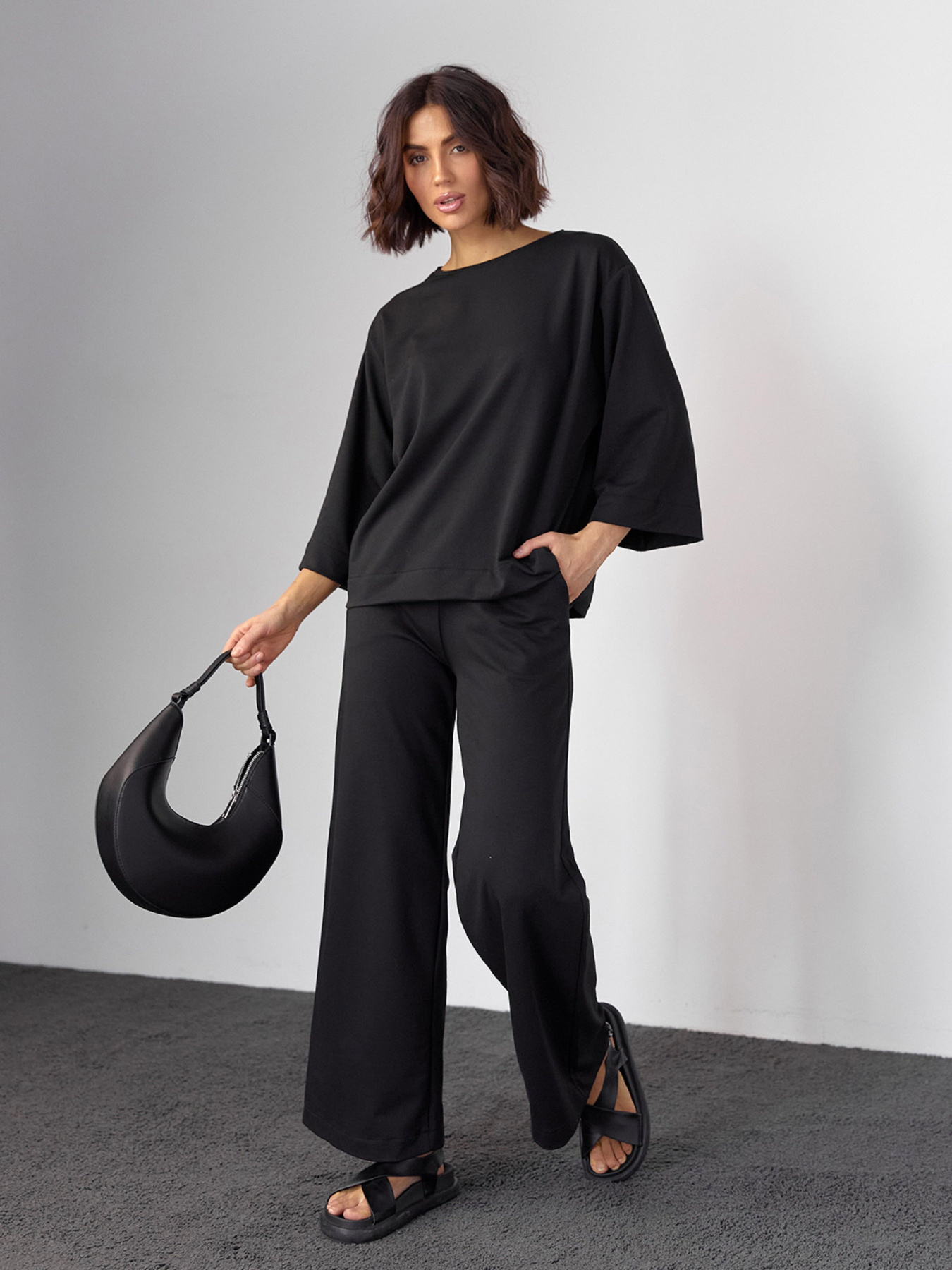 Повседневный костюм ISSA Plus модель 14586_черный Повседневный костюм ISSA Plus модель 14586_черный Фото