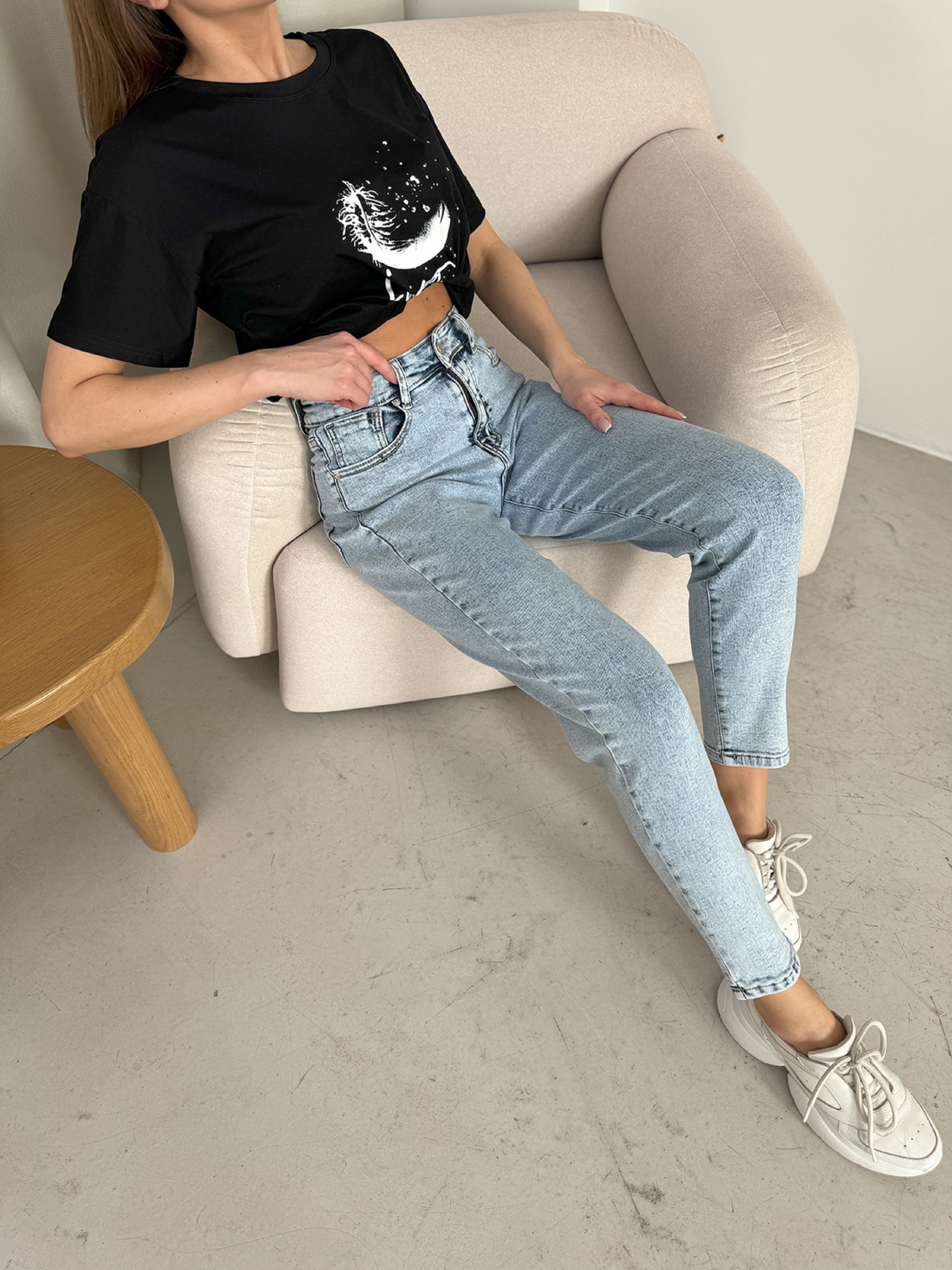 Джинсы мом ISSA Plus модель WN20-610_голубой Фото