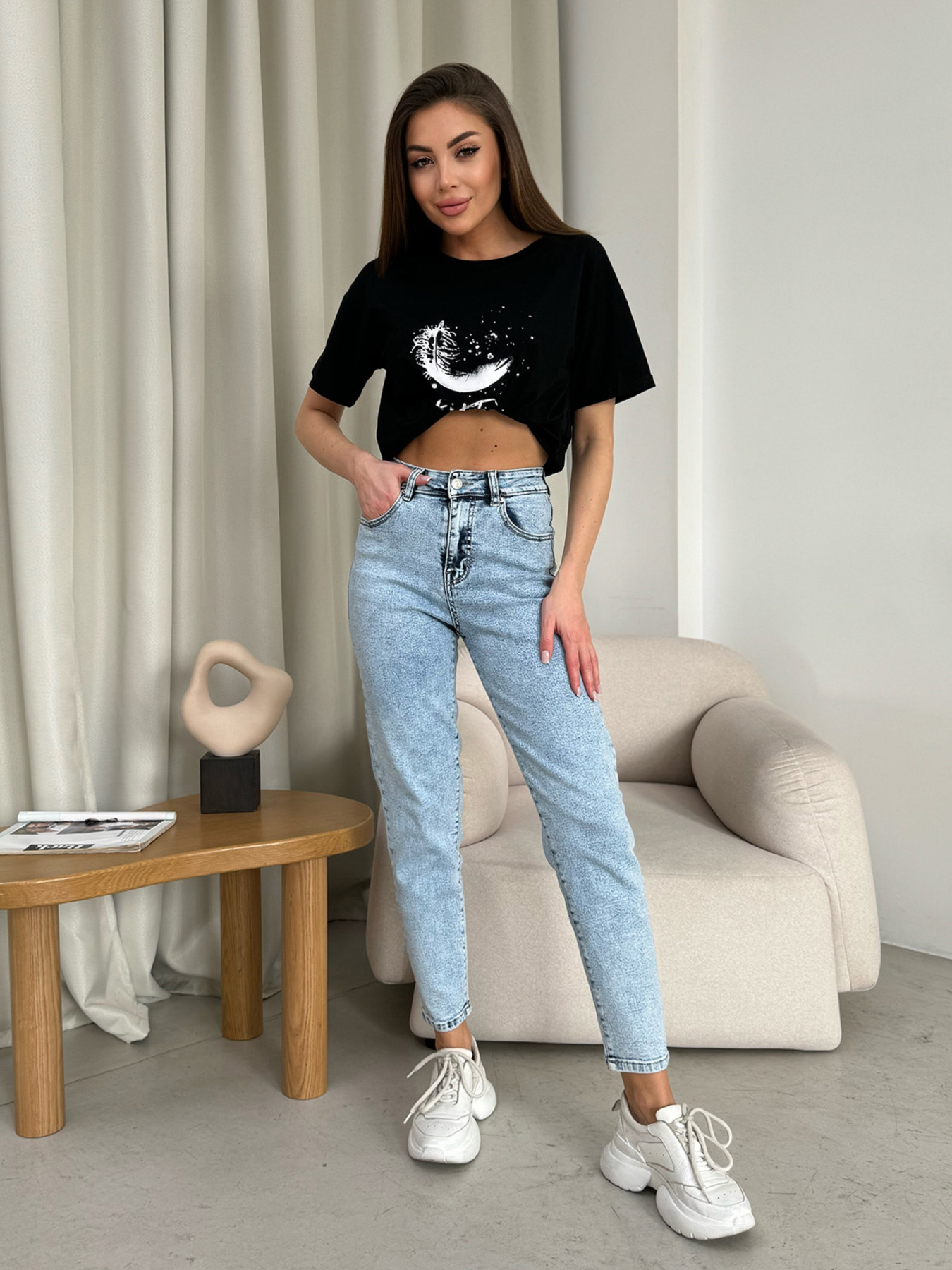 Джинсы мом ISSA Plus модель WN20-610_голубой Фото