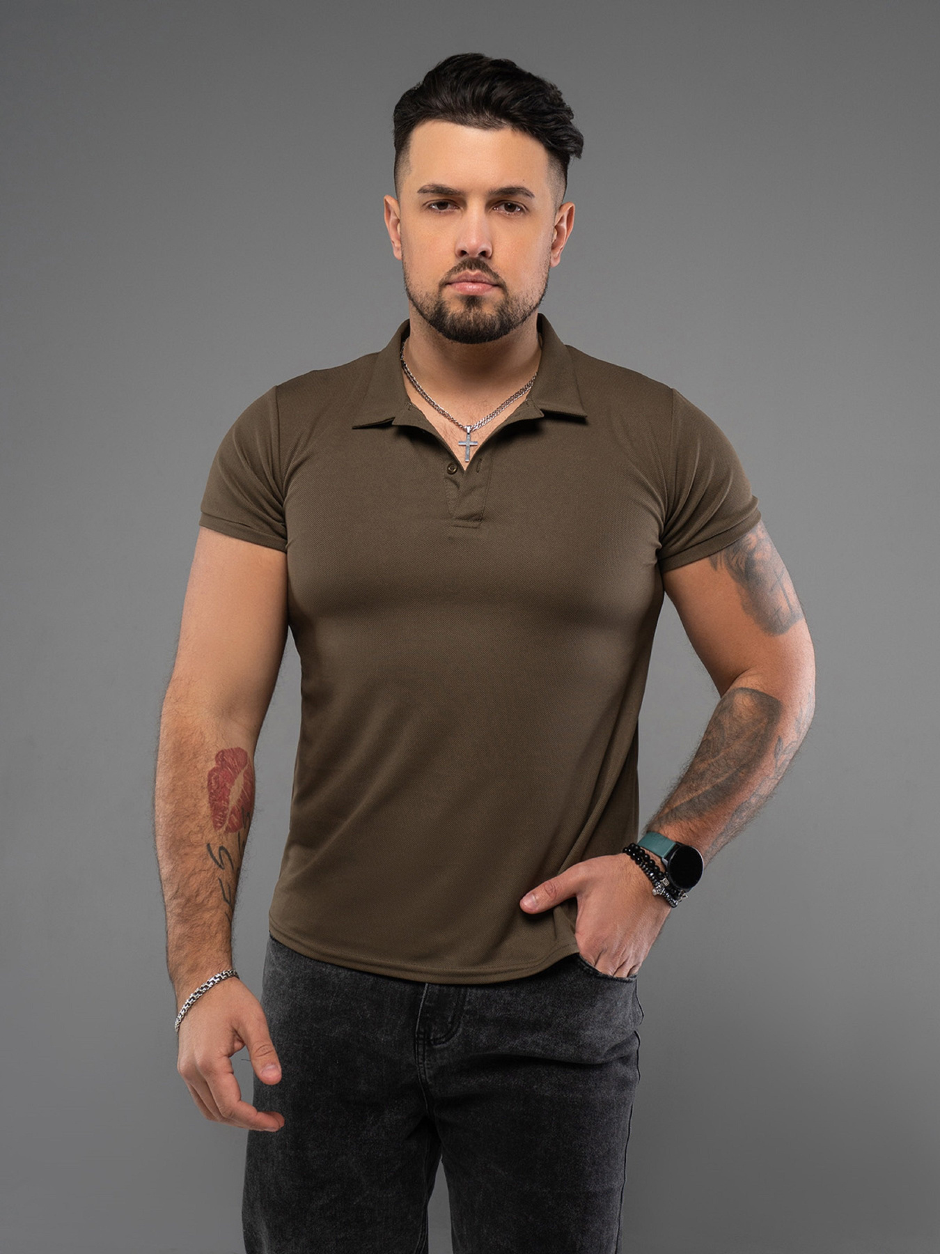 Поло ISSA Plus модель GN-536_коричневый Поло ISSA Plus модель GN-536_коричневый Фото