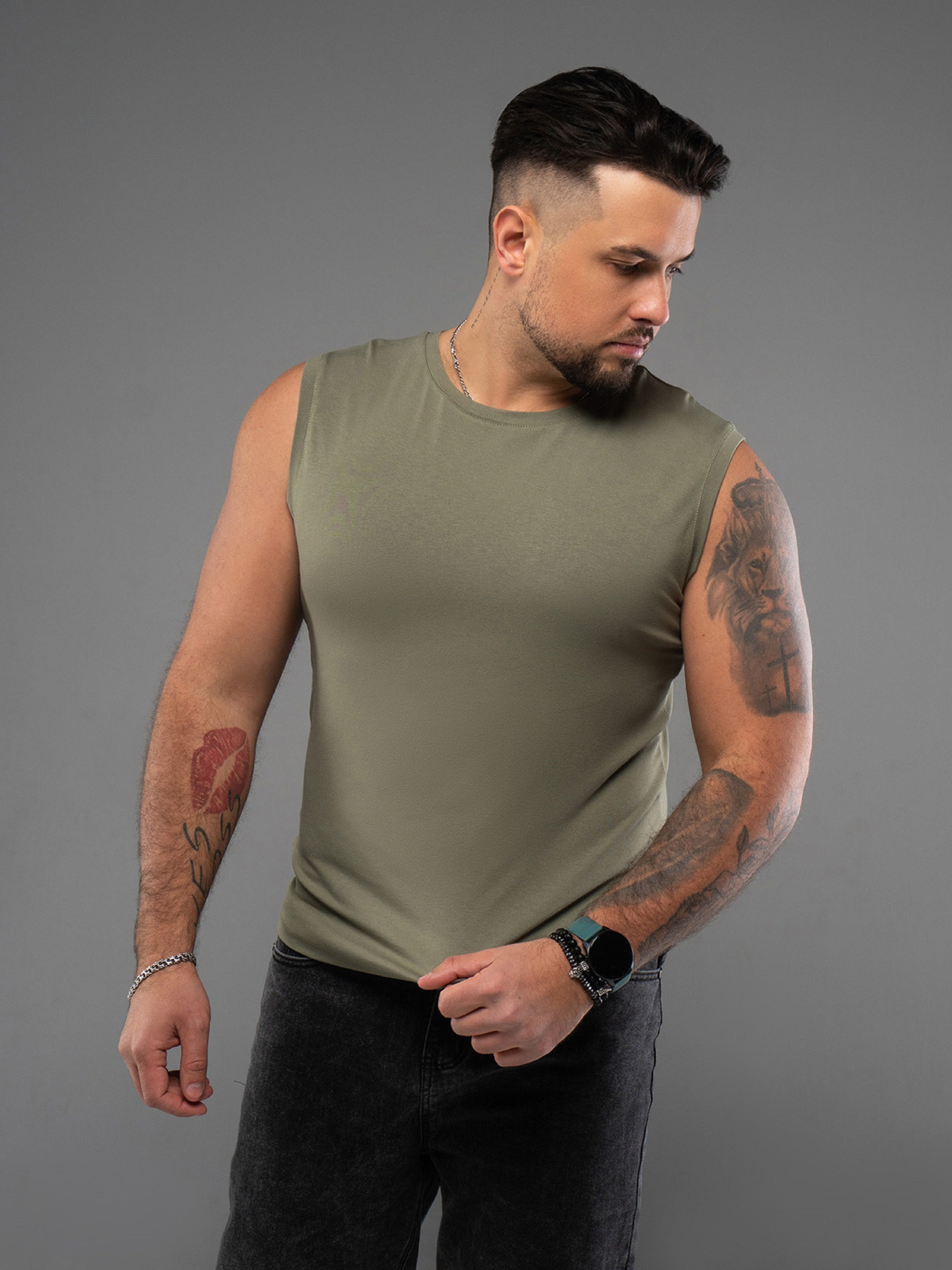 Майка ISSA Plus модель GN-537_хаки Майка ISSA Plus модель GN-537_хаки Фото