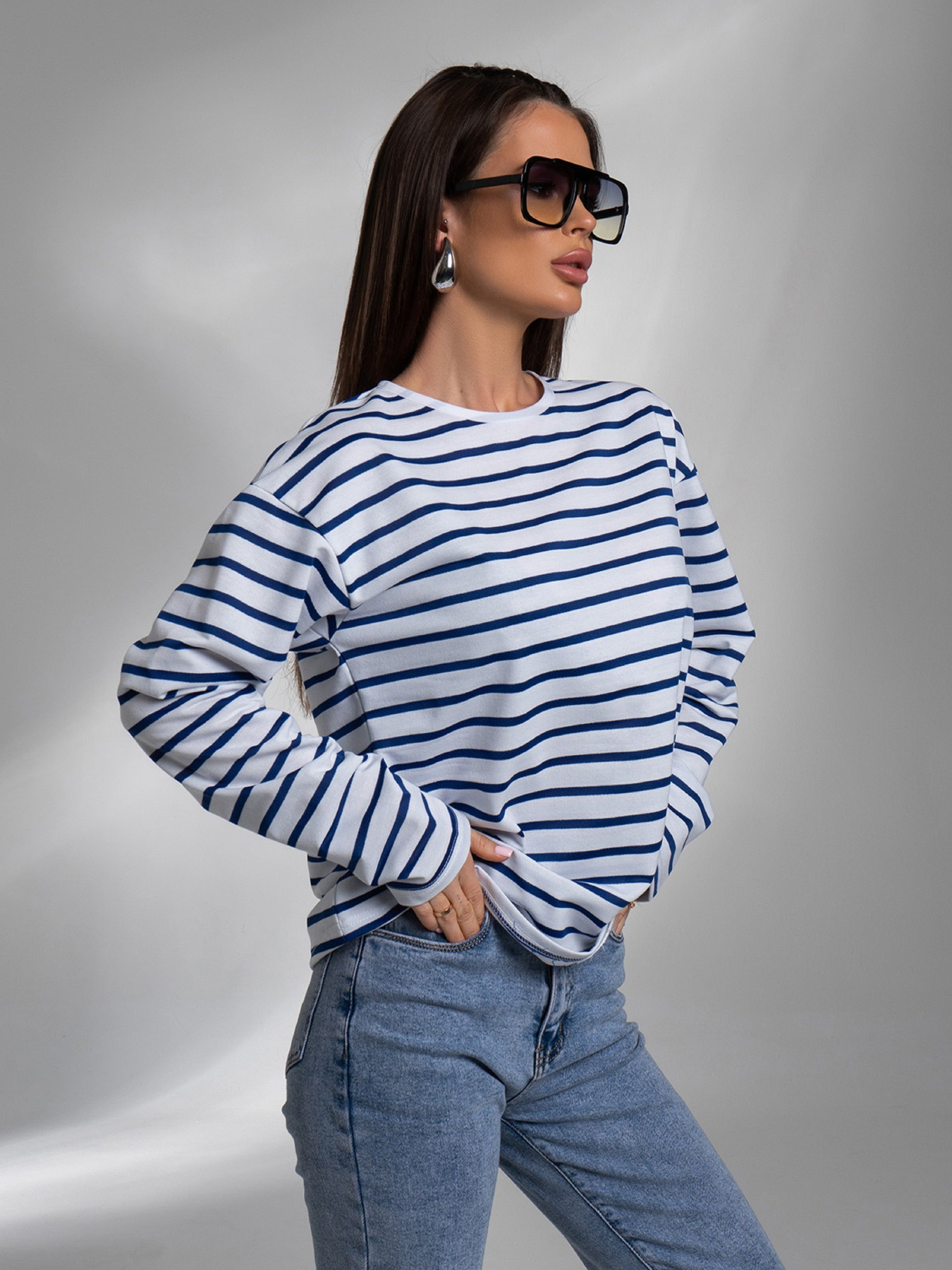 Лонгслів ISSA Plus модель 14585_белый_синий Фото