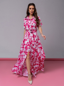 Сукня максі ISSA Plus модель 14596_белый_малиновый Фото