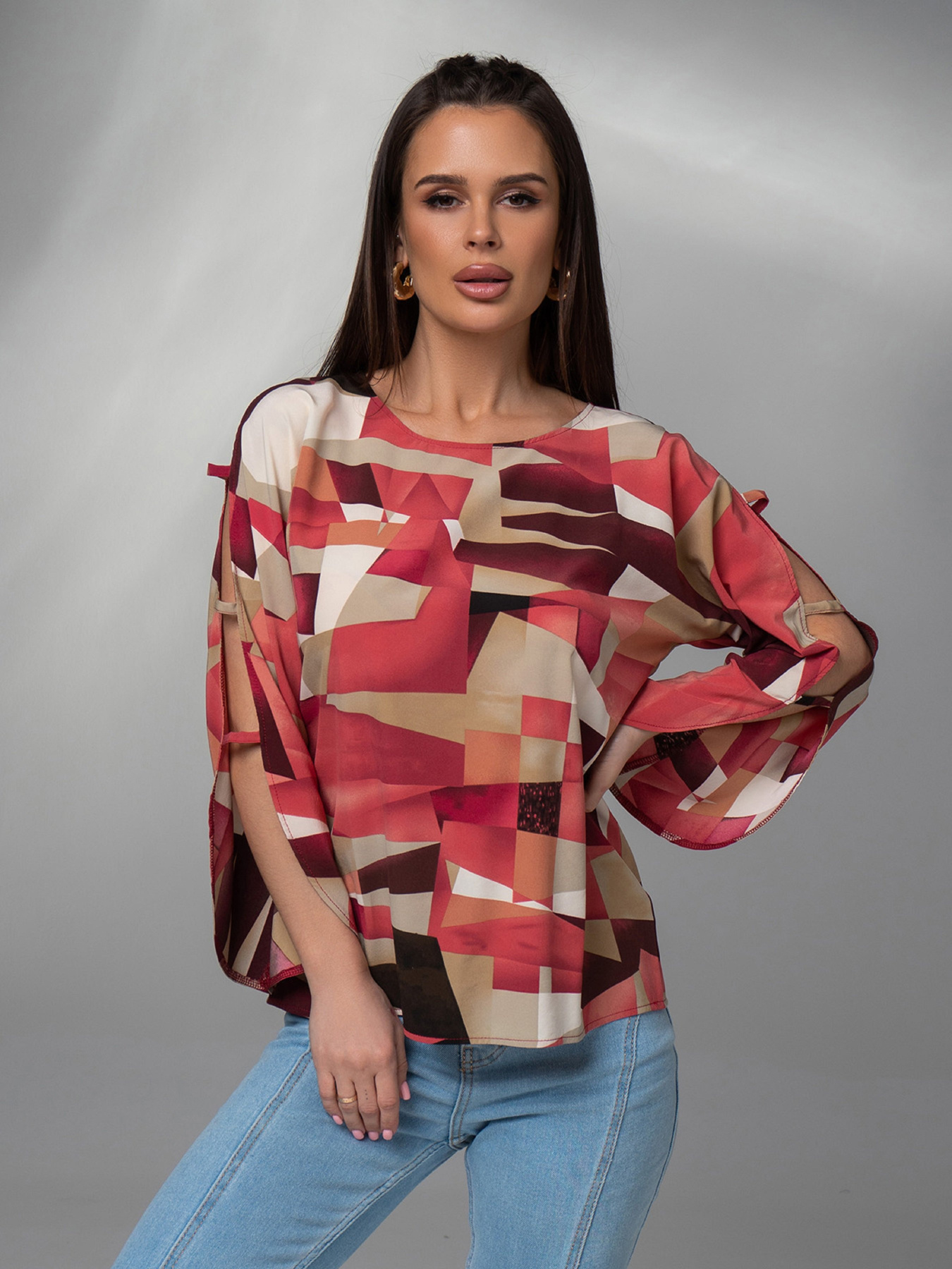 Блуза ISSA Plus модель SA-526_мультиколор Блуза ISSA Plus модель SA-526_мультиколор Фото