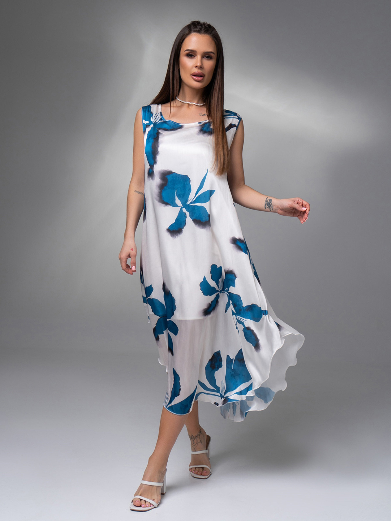 Сарафан ISSA Plus модель 14616_белый_синий Фото