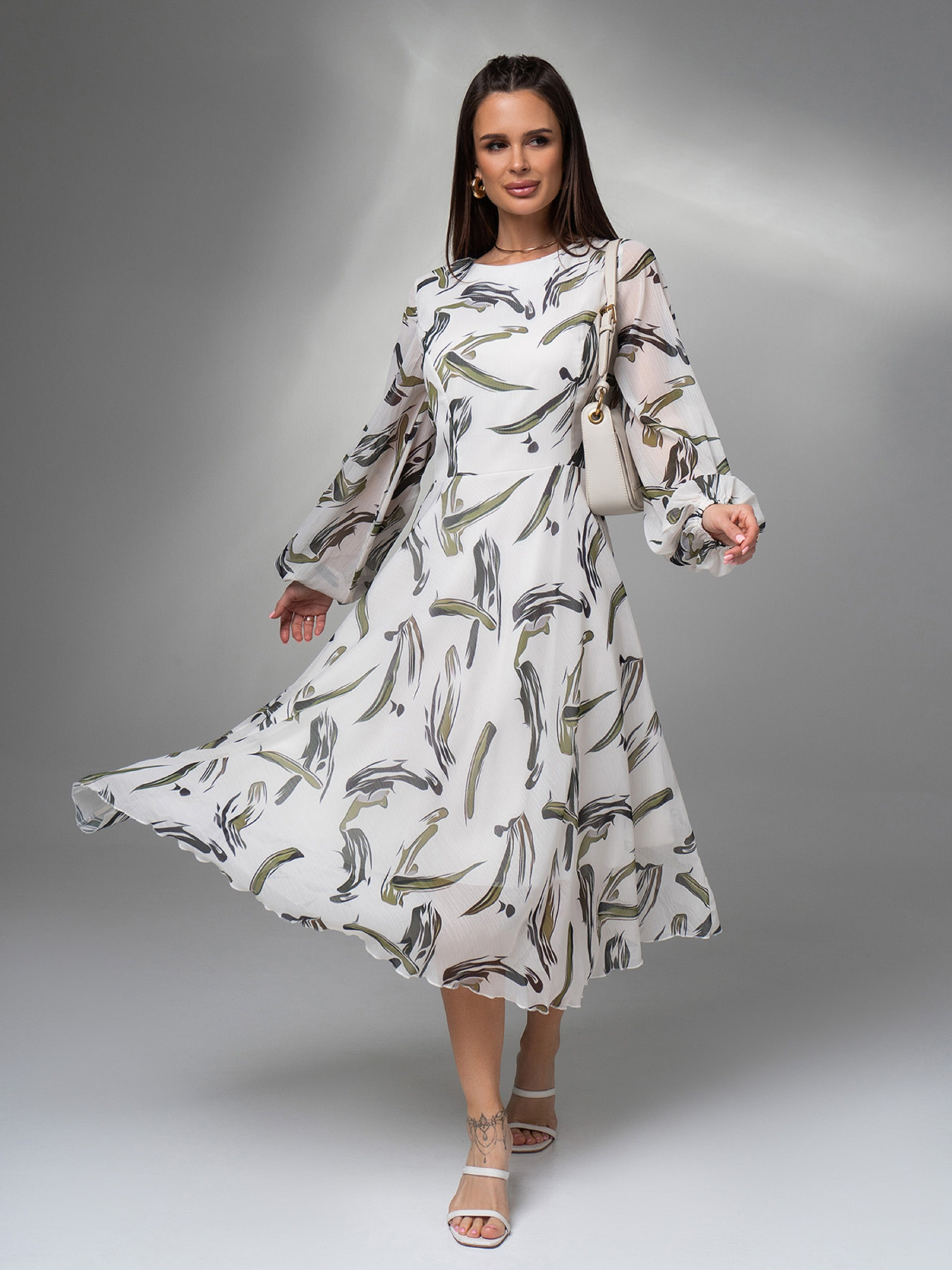 Платье миди ISSA Plus модель 14617_белый_оливковый Фото